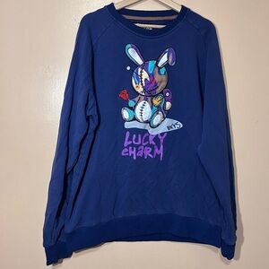 BKYS “Lucky Charm” Punk Voodoo Bunny Holding Rose Navy Blue Sweatshirt Sz 3XL